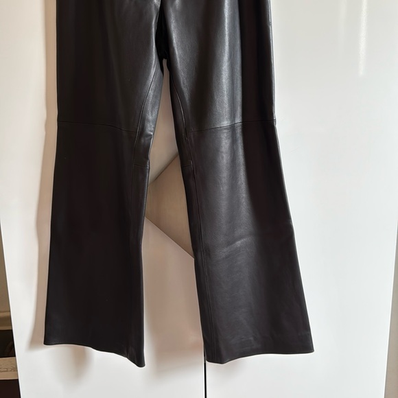 Rebecca Talyor Black Lamb Leather Highwaisted Wide Women's Ankle Pants, Sz 8 - Picture 3 of 16